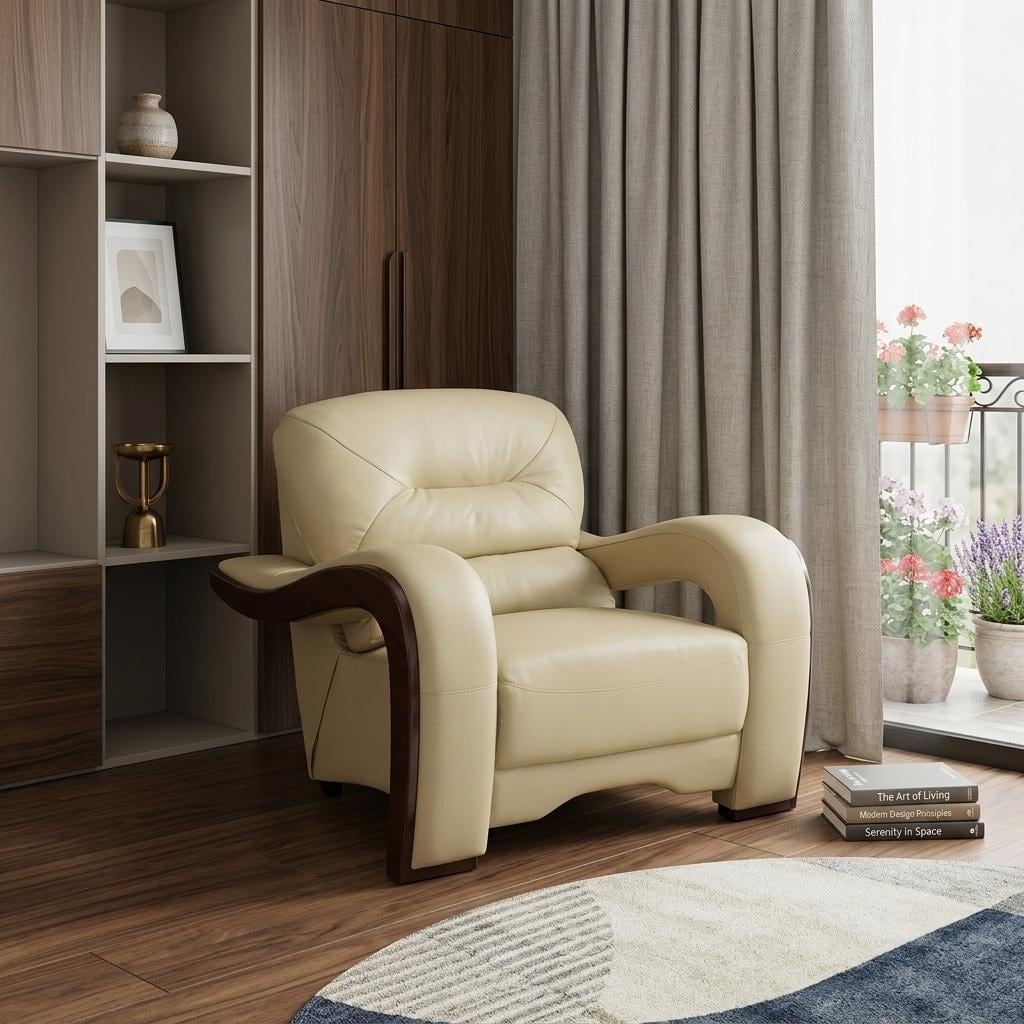 HomeRoots 39" Beige and Brown Leather Arm Chair - 39.00 in. x 33.00 in. x 36.00 in.