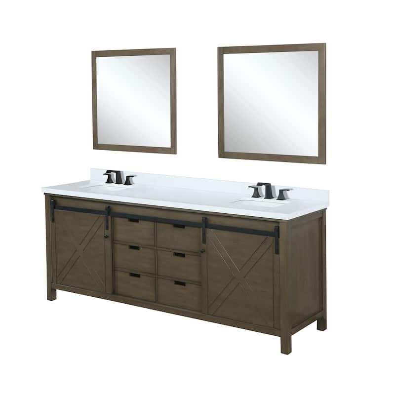 Marsyas 80 in W x 22 in D Brown Double Bath Vanity, Cultured Marble Countertop, Faucet Set and 30 in Mirrors