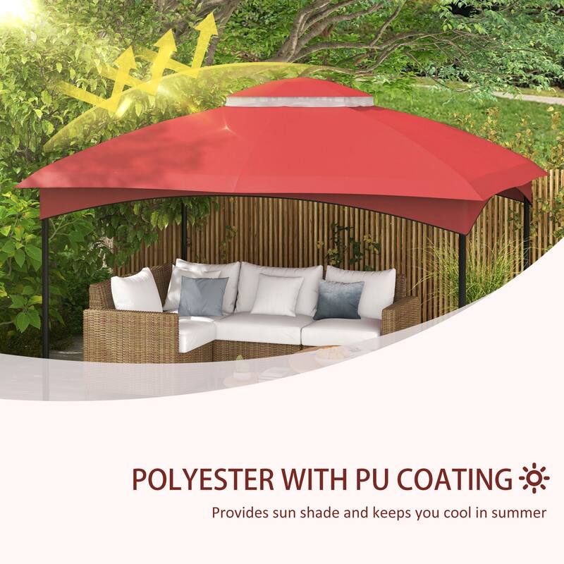 10' x 12' Gazebo Canopy Replacement, 2-Tier Outdoor Cover with Drainage Holes, Wine Red