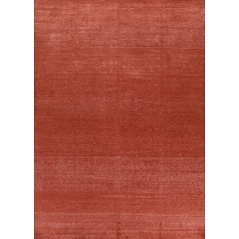 Hand Knotted Oriental 100% Wool Carpet Modern Solid Oranges & Rust Gabbeh Area Rug - 11' 10'' X 9' 1''