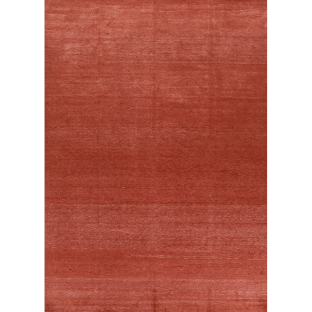 Hand Knotted Oriental 100% Wool Carpet Modern Solid Oranges & Rust Gabbeh Area Rug - 11' 10'' X 9' 1''