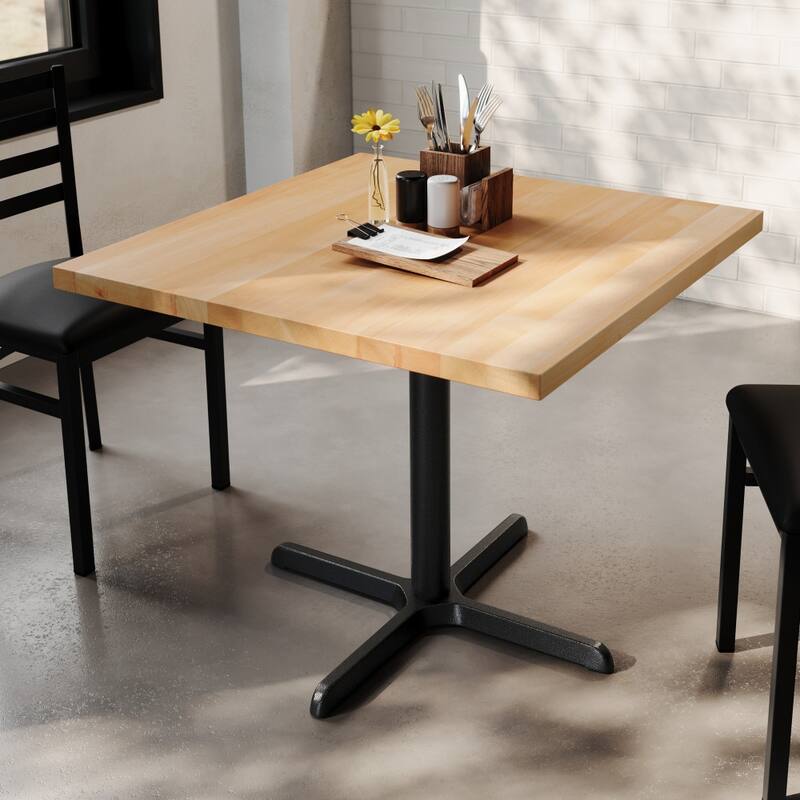Square Solid Wood Commercial Tabletop with 30" x 30" Dining Height X-Base - 36"W x 36"D x 29.5"H