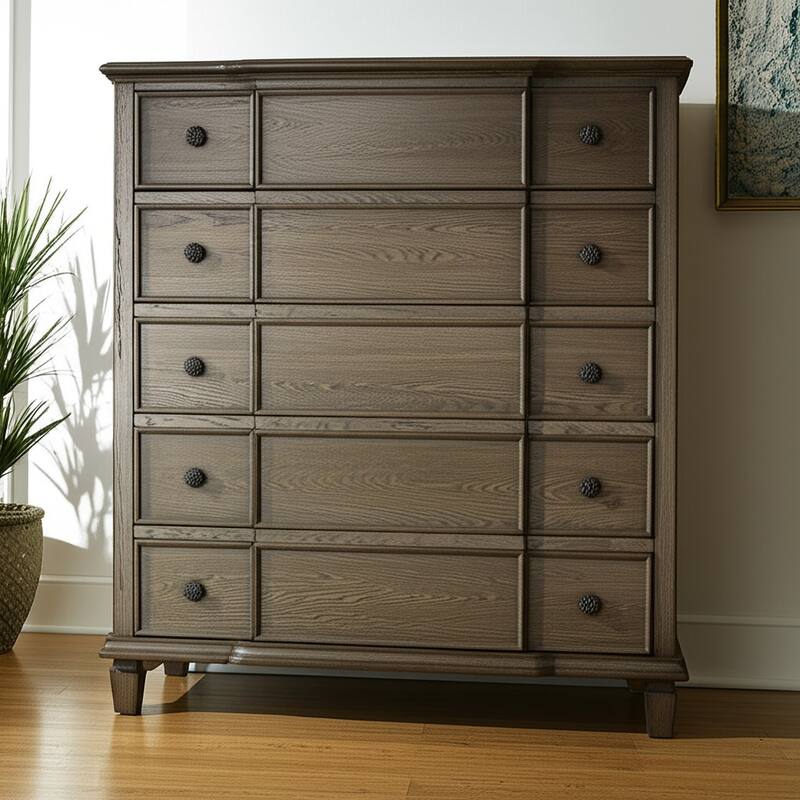 HomeRoots 40" Oak Wood Five Drawer Dresser