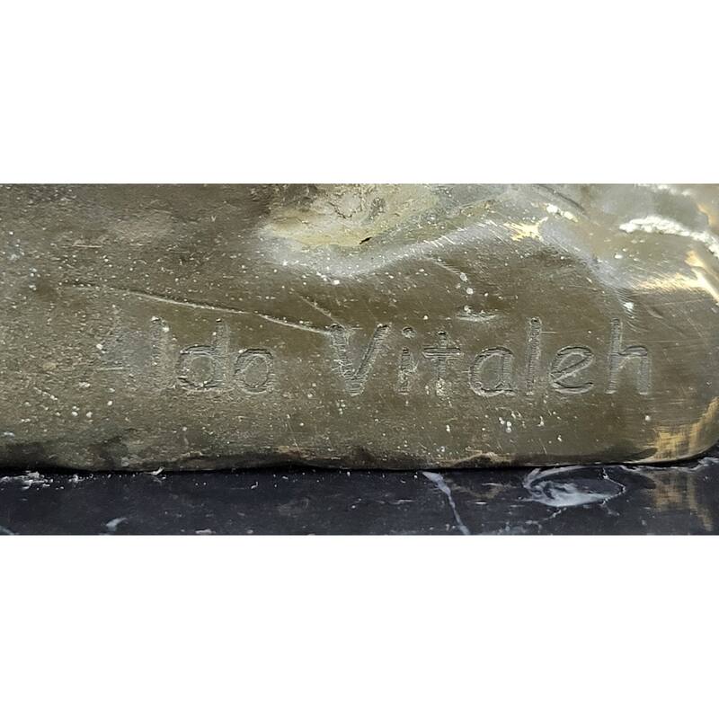 Bronze Lady With Loyal Imitative Dog Sculpture On Marble Base By Aldo Vitaleh