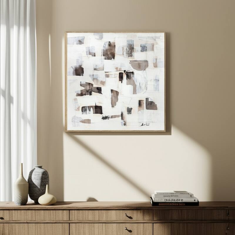 Wood Canvas Wall Art Handpainted Patches - 40" Brown/Ivory - Wood - Brown - 40" x 1.5" x 40"