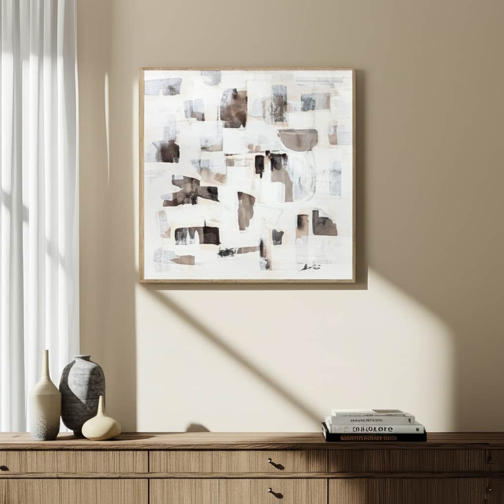 Wood Canvas Wall Art Handpainted Patches - 40" Brown/Ivory