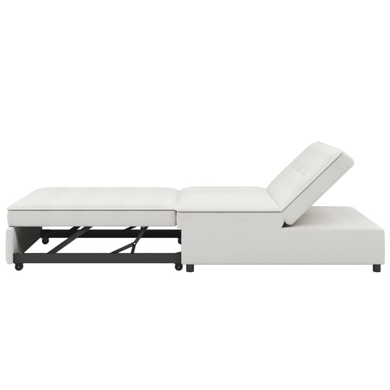 Roomfitters 4-in-1 Sofa Bed Chair with Folding Ottoman, Storage Pocket & USB Port, Multi-Function Sleeper, White