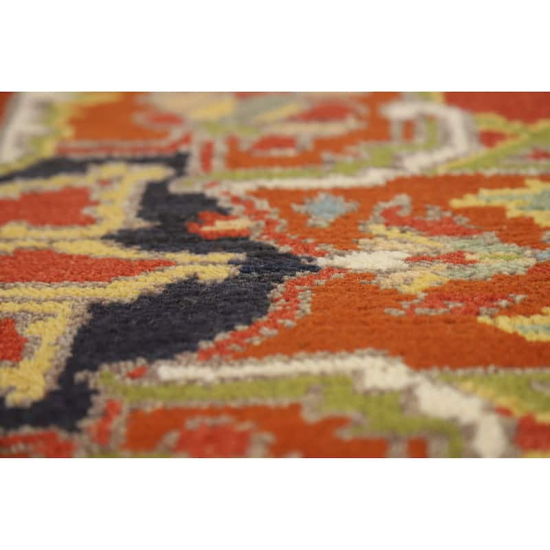 Hand Knotted Oriental 100% Wool Carpet Traditional Medallion Oranges & Rust Heriz (serapi) Area Rug - 9' 9'' X 7' 9''