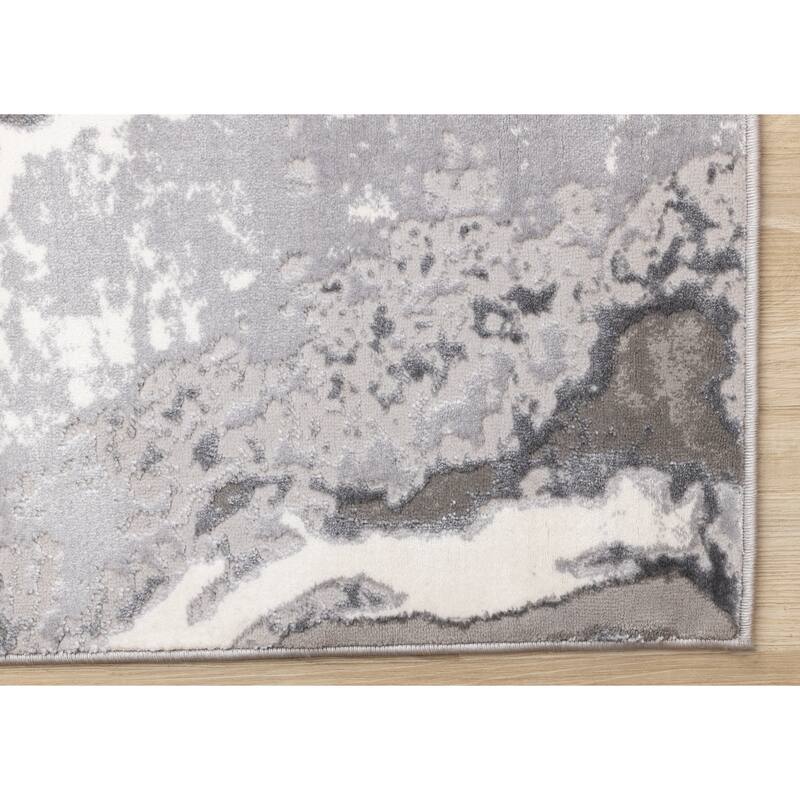 Grey White Modern Granite Patterned Area Rug, 5'3" x 7'7"