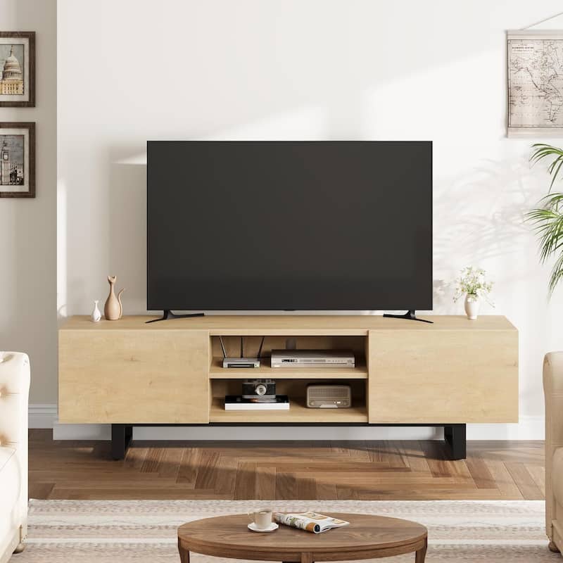 Modern 70" Entertainment Center TV Stand for 65/75/80 Inch TV with 2 Drawers & Open Shelves - N/A - Oak