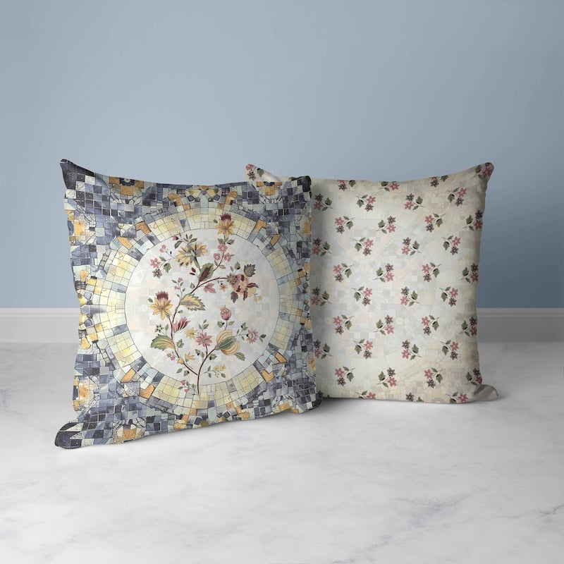 Botanical Mosaic Faux Suede Reversible Throw Pillow Gray and Rust