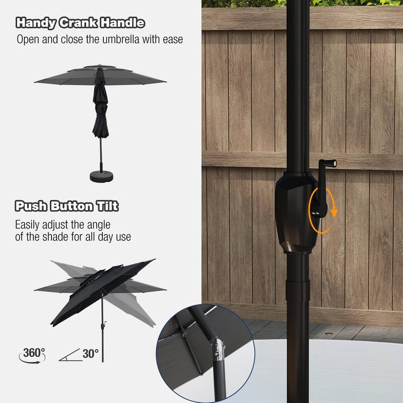 10 Ft Patio Umbrella with Crank and Tilt Vented Polyester Canopy for Backyard and Pool Shade