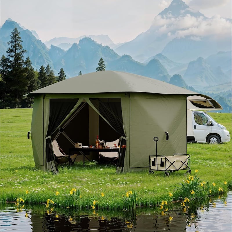 11.8FT Pop Up Gazebo Tent with 6 Removable Wind Panels for Outdoor Events, Camping, Patio, Backyard - N/A - Green