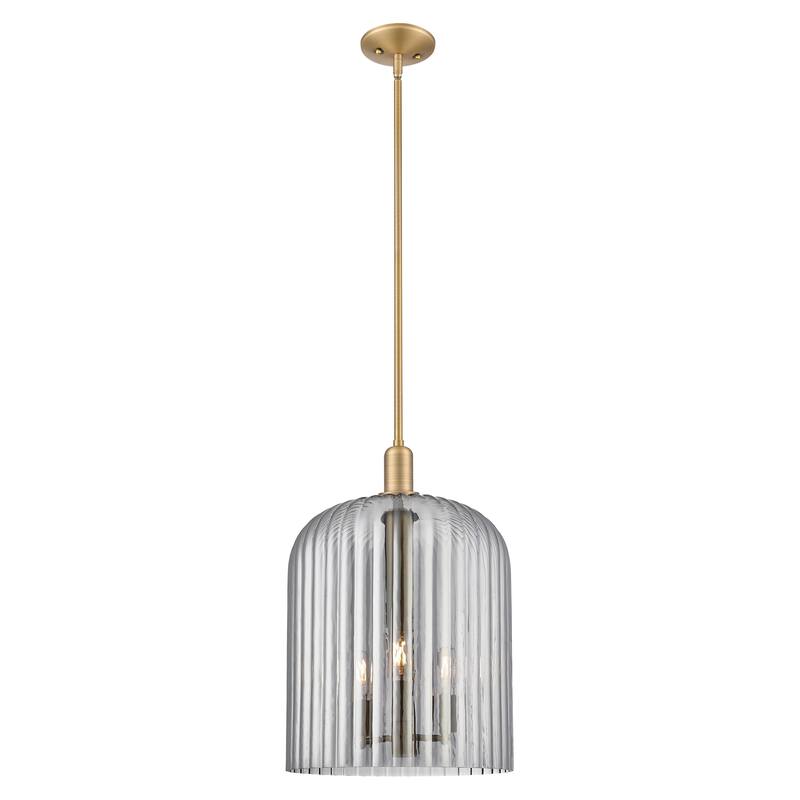 Innovations Lighting Downtown Urban - Bridal Veil - 3 Light 12" Stem Hung Mini Pendant - Brushed Brass/Light Smoke Shade