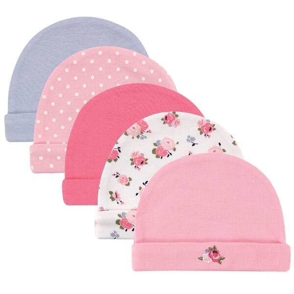 slide 1 of 1, Luvable Friends Baby Girl Cotton Caps 5pk, Floral Dot, 0-6 Months - Floral Dot Floral Dot - 0-6 Months