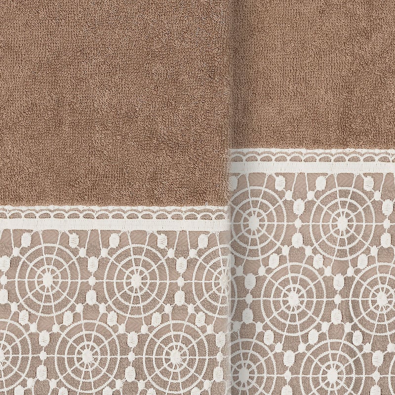 Authentic Hotel and Spa Turkish Cotton Arian 2PC Cream Lace Embellished Bath Towel Set