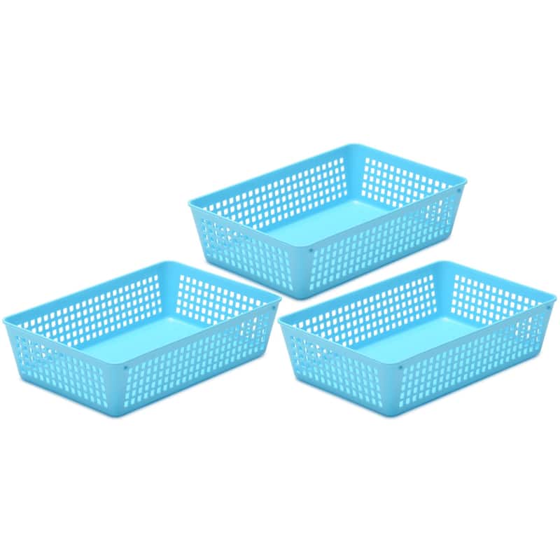 3-Pack Plastic Storage Baskets for Office Drawer, Classroom Desk - Blue