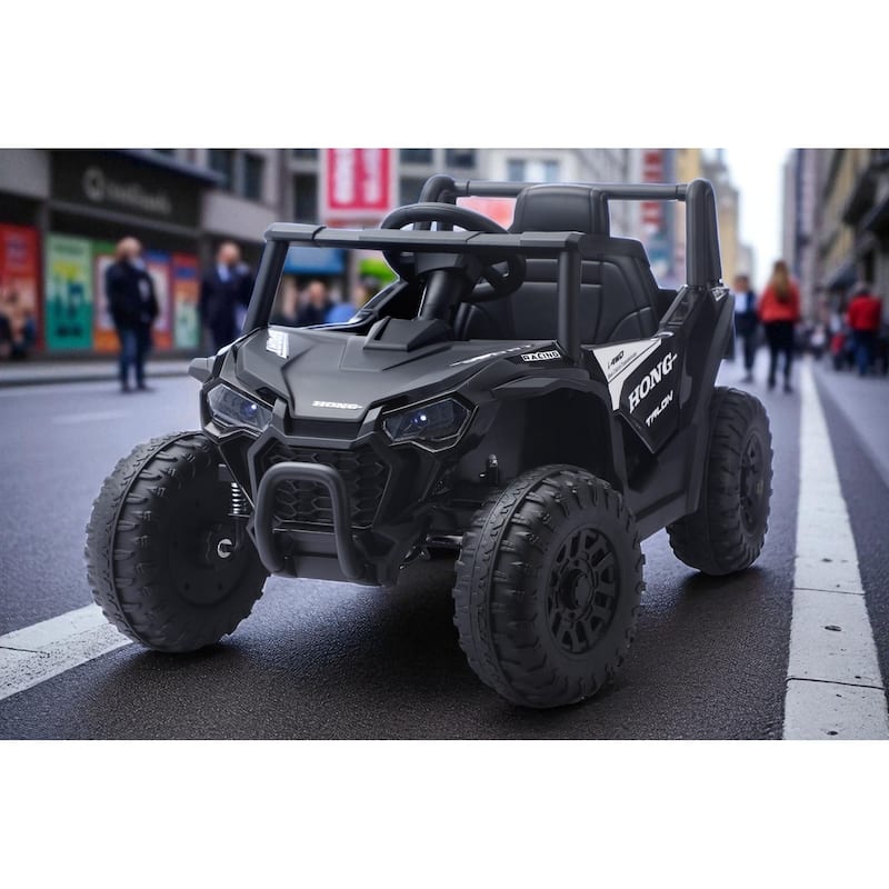 12V Kids Electric Ride On UTV Car with Remote Control, Battery Powered Toy Vehicle with Seat Belt & LED Lights, Ages 3-6 - Black
