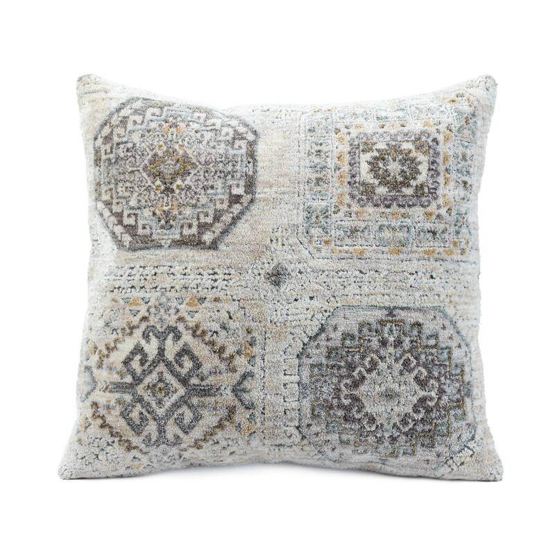 Medallion Power-Loomed Throw Pillow Cover - 20" - Gray and Cream