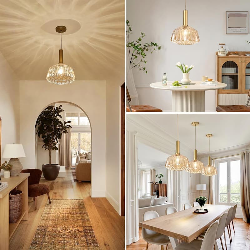 11.81" modern hanging light amber bedroom light glass, metal pendant light