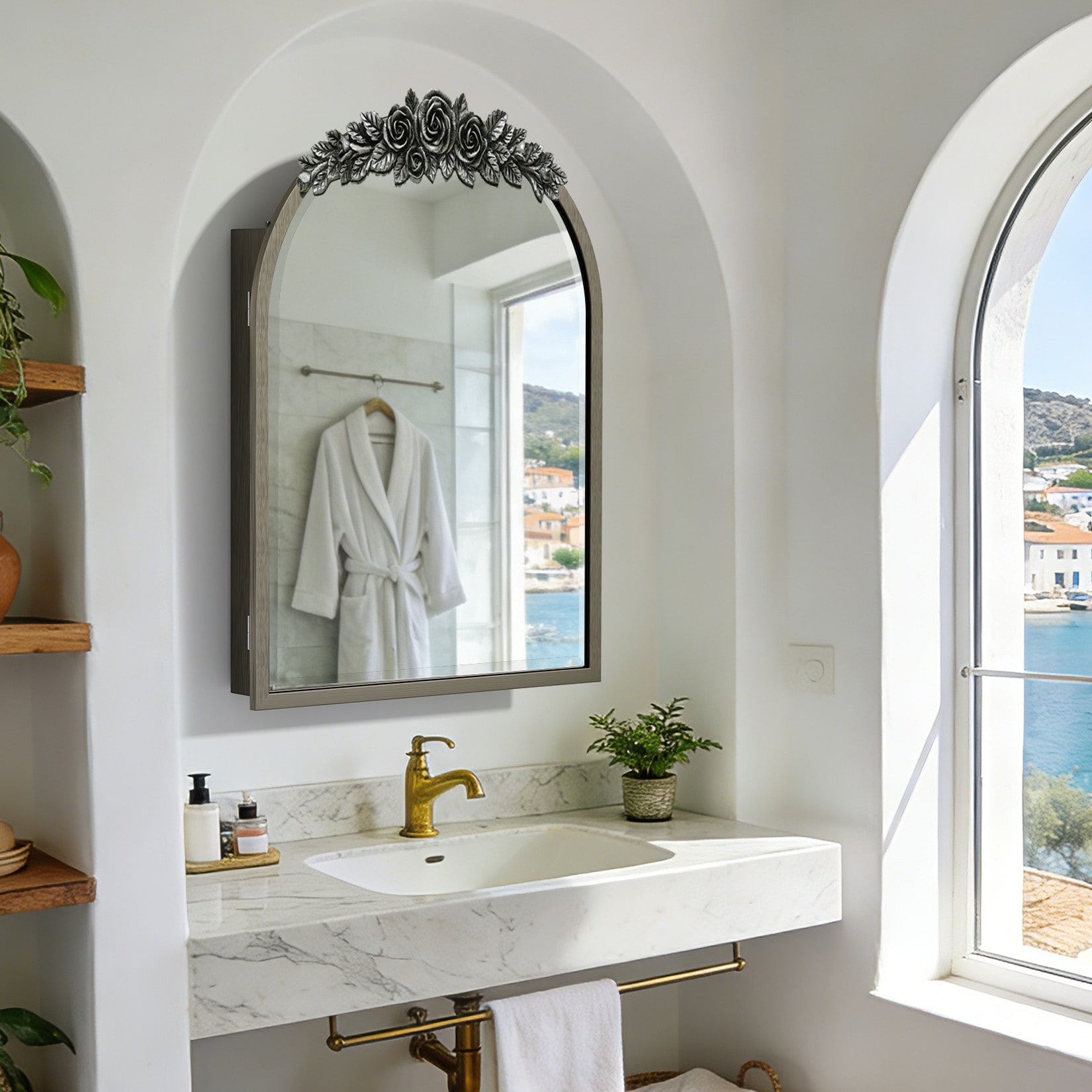 Vintage Arched Bathroom Medicine Cabinet with Mirror