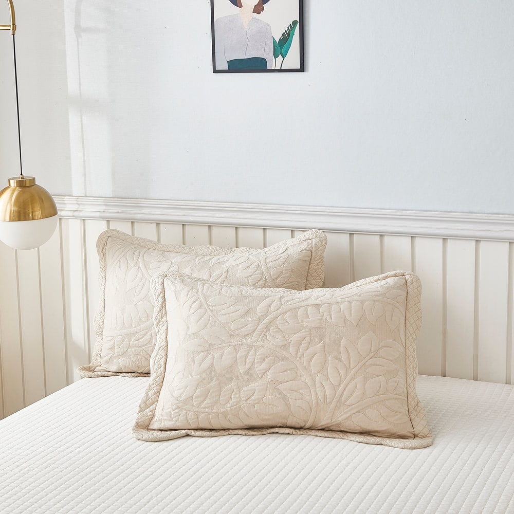 MarCielo 2-Piece 100% Cotton Embroidered Quilted Pillow Shams