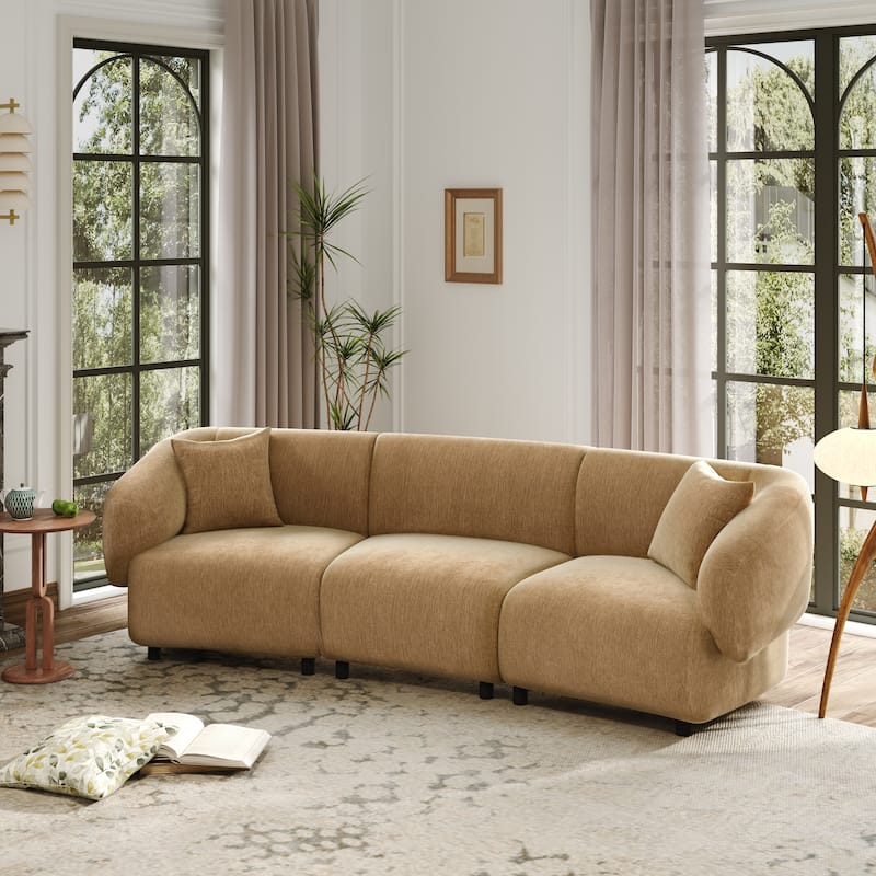 Christopher Knight Home - Hulk Curved Boucle 3-Seat Sofa with Sturdy Wooden Frame - Mocha