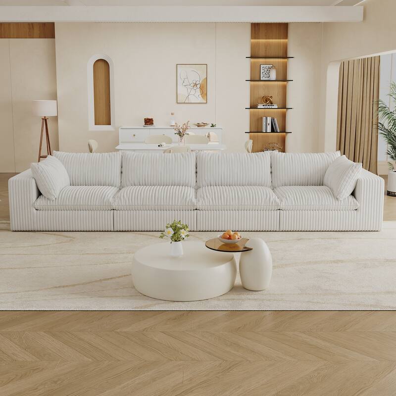 Corduroy Deep Seat Modular Sofa with Removable Down Fill Cushions - White