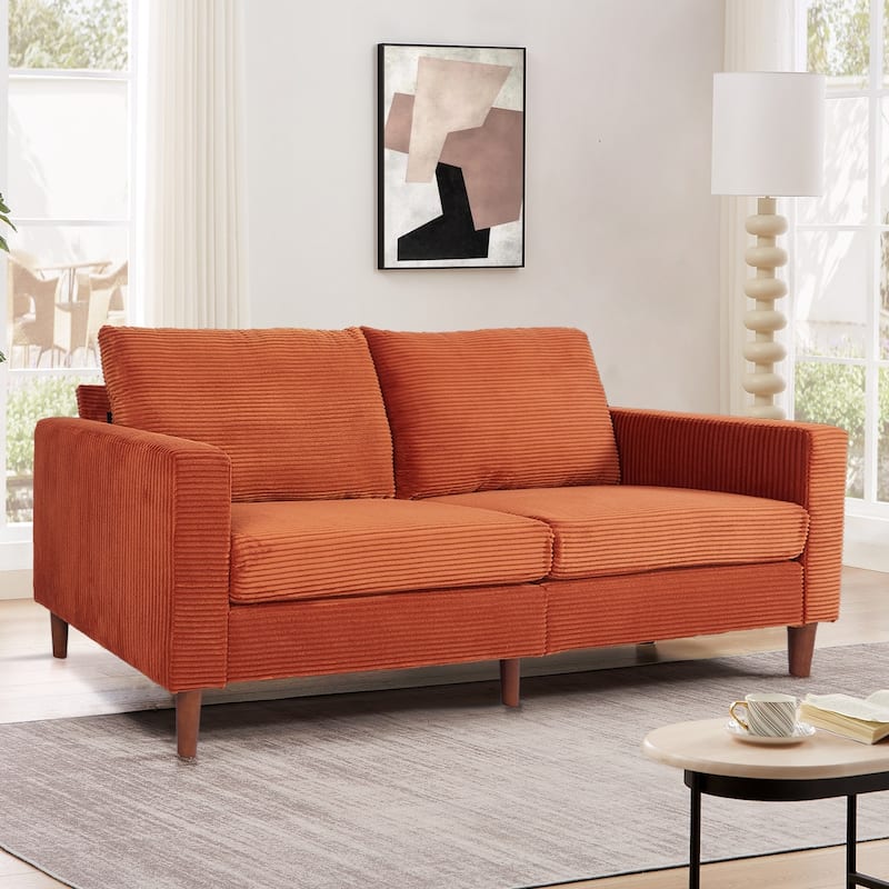 82.7" Sofas for Living Room, Comfy Love Seat Couches, Corduroy Loveseat Sofa,, Easy Assembly for Small Spaces - Orange
