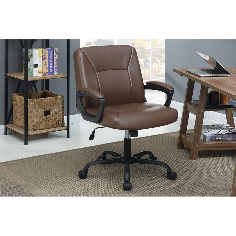 Faux Leather Relax Office Chair, Ergonomic Computer Desk Chair, Upholstered Seat with Armrests and Adjustable Height - Brown