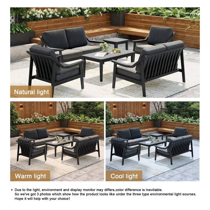 6-piece Wood Patio Chat Set Teak Conversation Set with Cushion