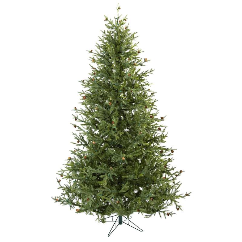 Classic Artificial Christmas Tree 7.5ft with Lights & Pine Cones - 7.5ft.