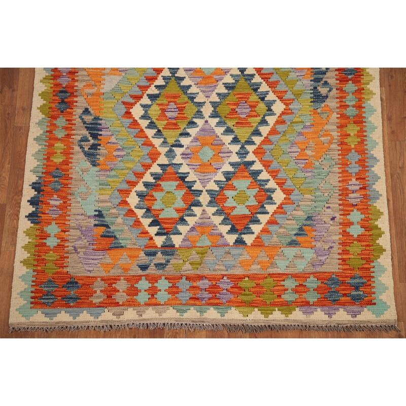 Hand Woven Oriental 100% Wool Carpet Southwestern Geometric Multi-Colored Kilim Area Rug - 6' 5'' X 4' 11''