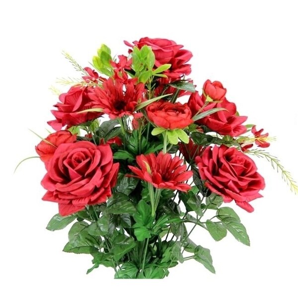 Admired by Nature GPB6428-RED Faux Rose G.Daisy Ranunculus Mixed Flower Bush Red