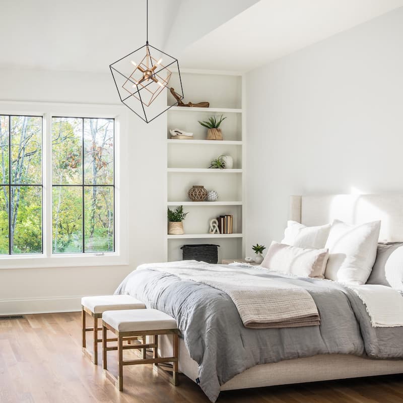 Modern 6-Light Black Gold Sputnik Chandelier for Foyer Kitchen Island Dining Room - 21.5"Dx23.5"H