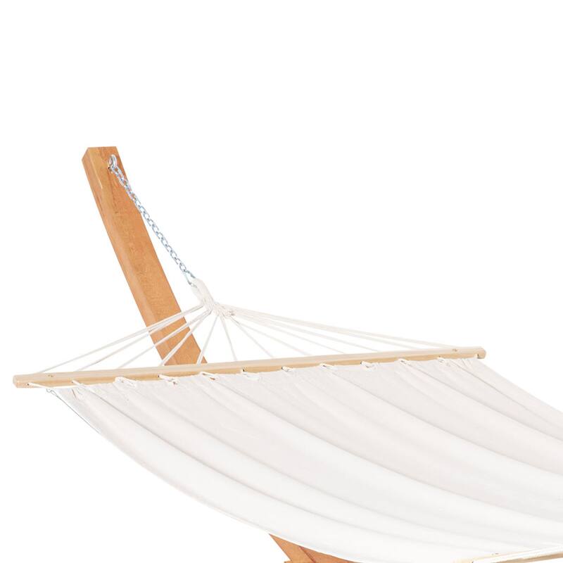 Outsunny 1-Person Hammock with Stand Set for Outside & Inside, 154" x 47" Wooden Frame, Cotton Fabric Bed, Safety Cords
