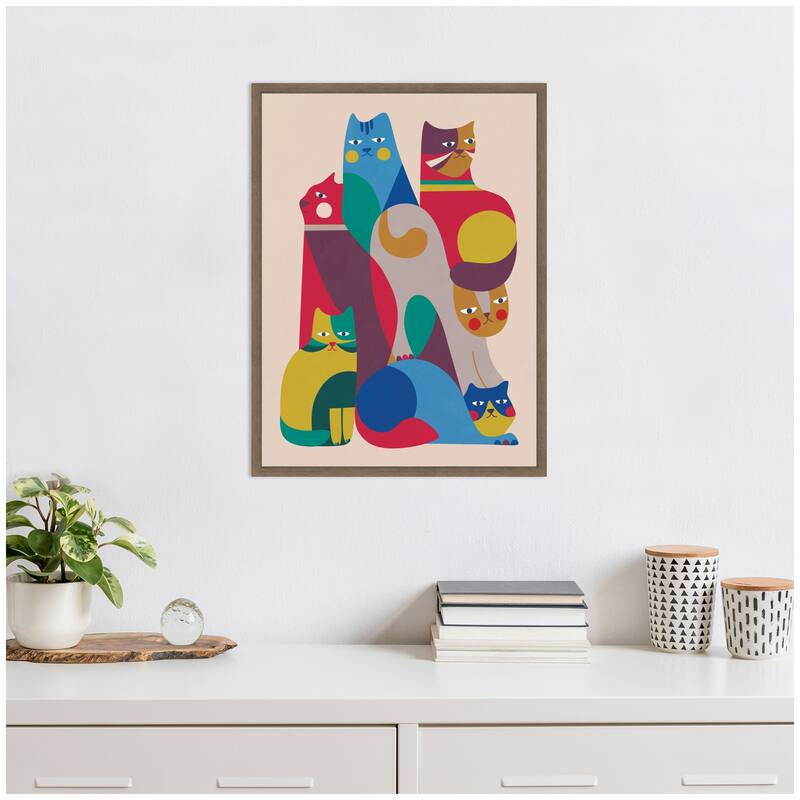 Kate and Laurel Abstract Retro Modern Cats 02 by Rachel Lee Framed Canvas Wall Art Print