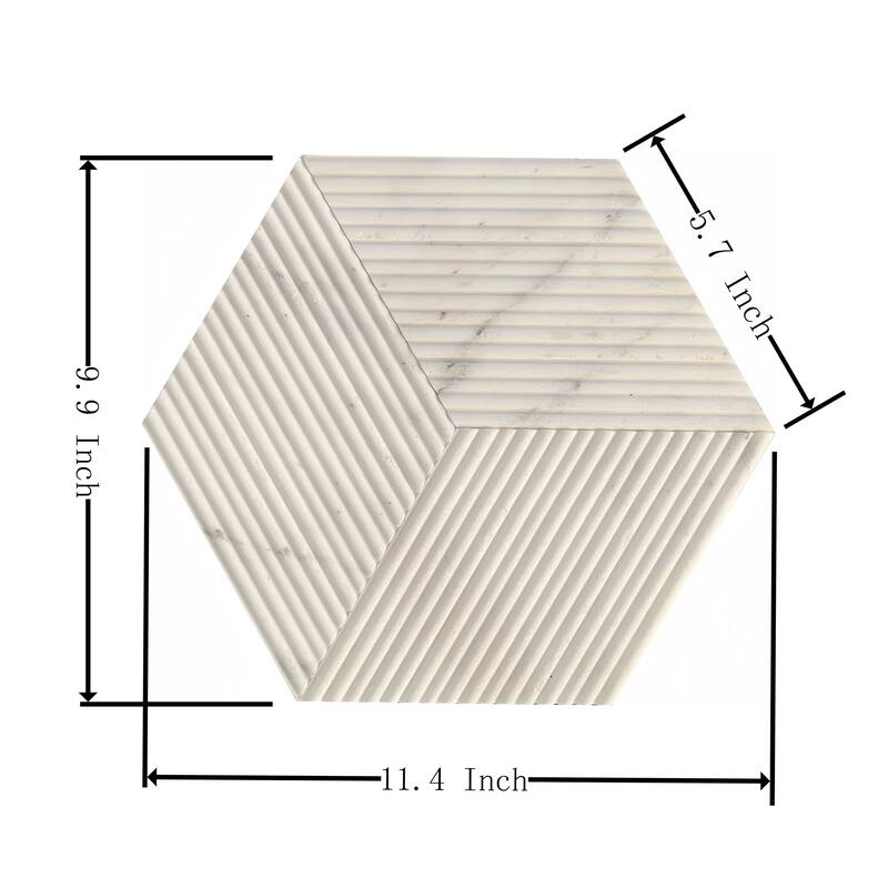 Hexagon 3D Fluted Marble Wall Tile - Textured White Natural Stone, 12-Piece Box