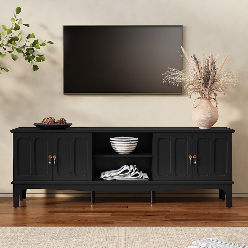 67" Mid-Century Modern TV Stand with Storage Cabinets & Open Shelves