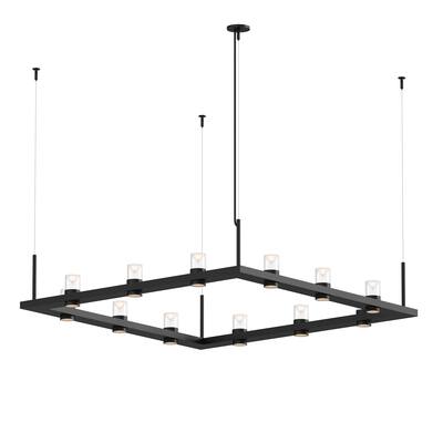Sonneman Lighting Intervals Satin Black 4-inch LED Square Pendant, Clear w/ Etched Cone Shade