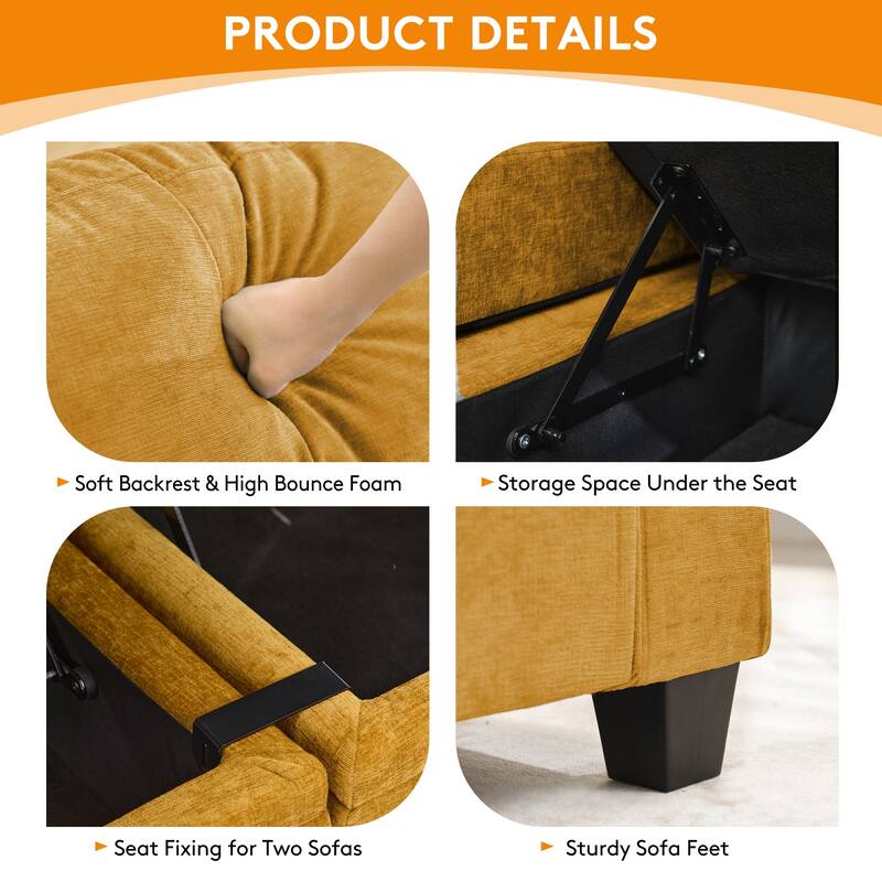Chenille Sectional Sofa, Hidden Storage & Modular Design