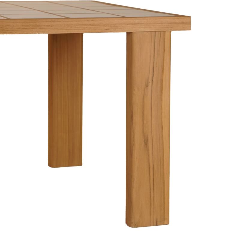 NADAAL STUDIOS Emeren Outdoor Dining Table, Rectangular Tiled Teak Grid Top with Ceramic Inset, Brown
