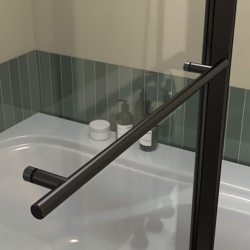 58''H Bathtub 6mm Tempered Glass Frameless Shower Door, Fixed Glass Half Panel in Black