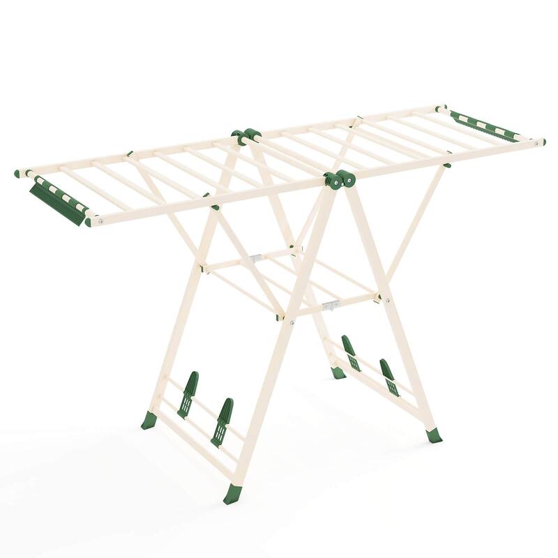 Costway Foldable Metal Laundry Drying Rack with Height Adjustable - See Details - Beige