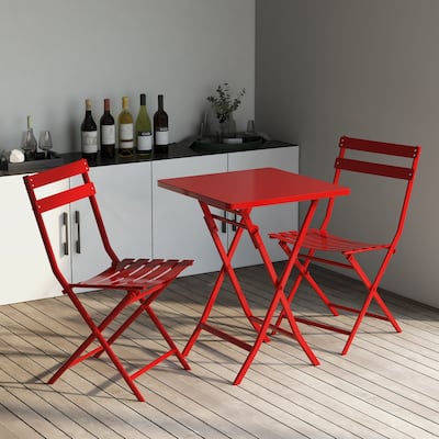 3 Piece Patio Bistro Set of Foldable Square Table and Chairs, Red,High quality and durable
