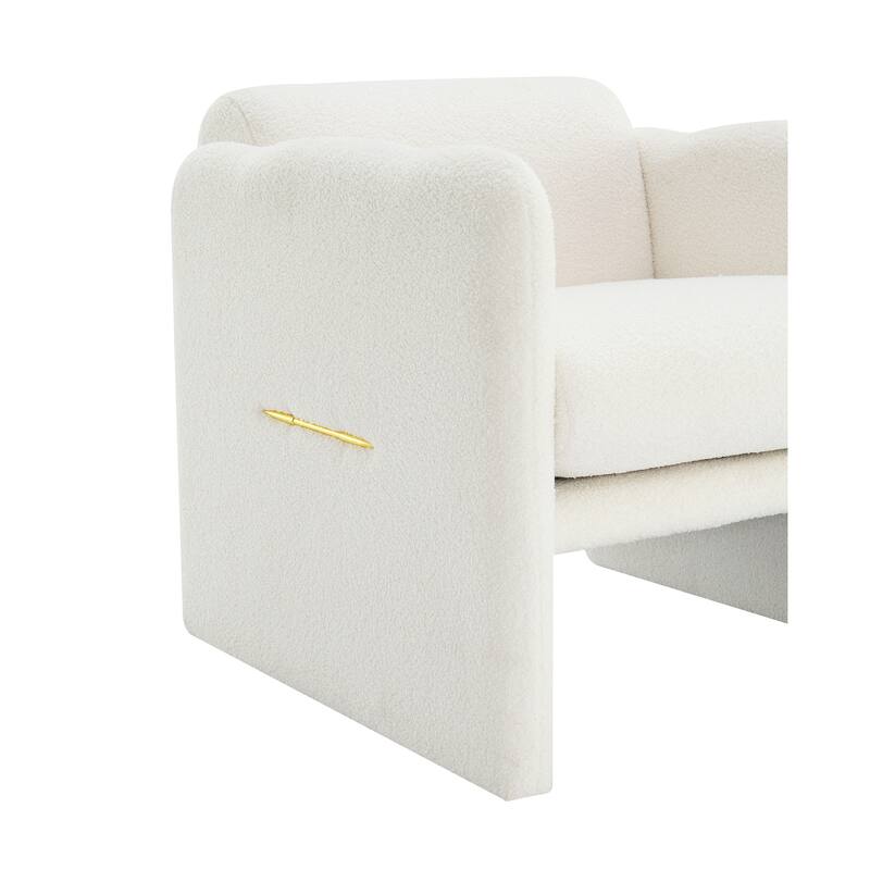 Arm Chair with waved arms, Metal decoration on both side arms, Accent chair,Teddy Fabric