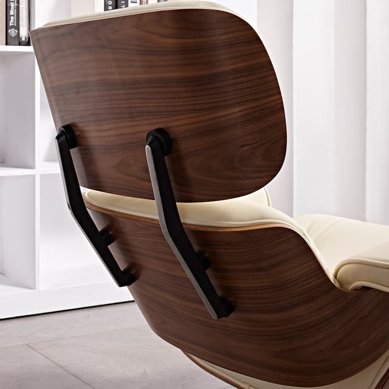 Mid-century Modern PU High-back Swivel Lounge Chair with Ottoman for Living Room and Bedroom