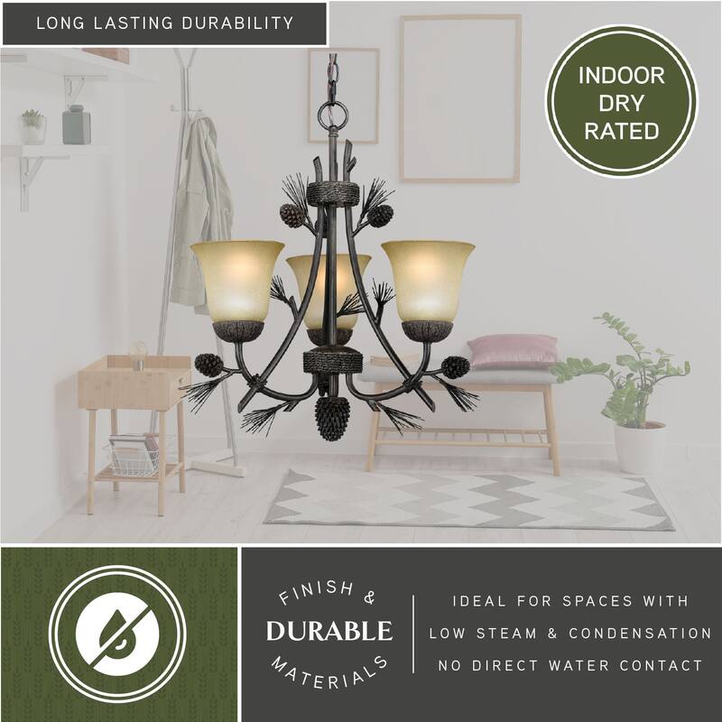 Sierra 3 Light Bronze Rustic Pinecone Mini Chandelier - 20-in W x 22-in H x 20-in D