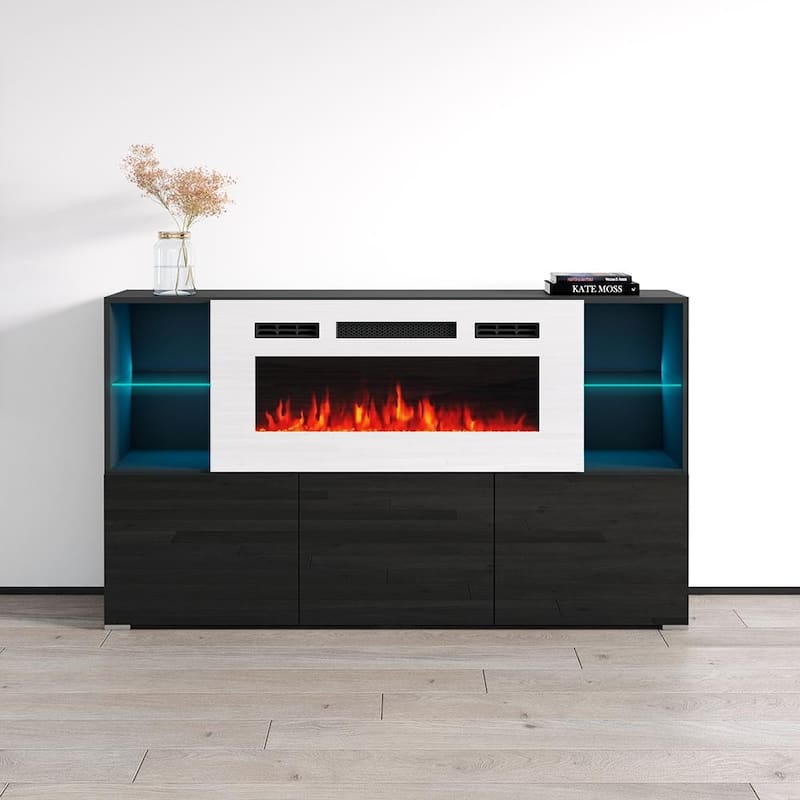 Komi WH03 63-inch Modern Electric Fireplace Sideboard - Black