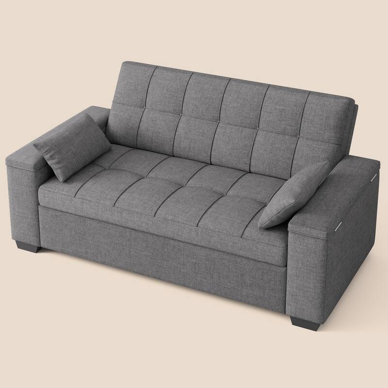 3 in 1 Convertible Sofa Bed Futon Couches with Reclining Backrest, Loveseat Sleeper Sofabed with Pull Out Couch